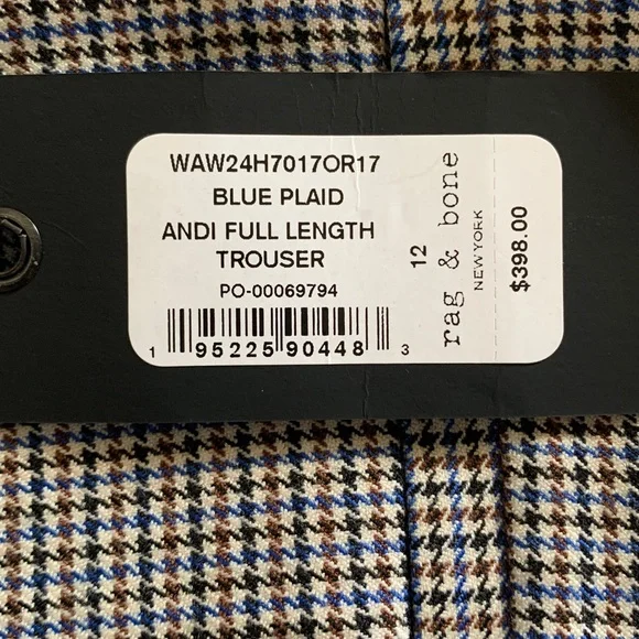 rag & bone Andi Full length Trouser High Waist Ankle Wide Leg /Color: Blue plaid - Picture 8 of 11